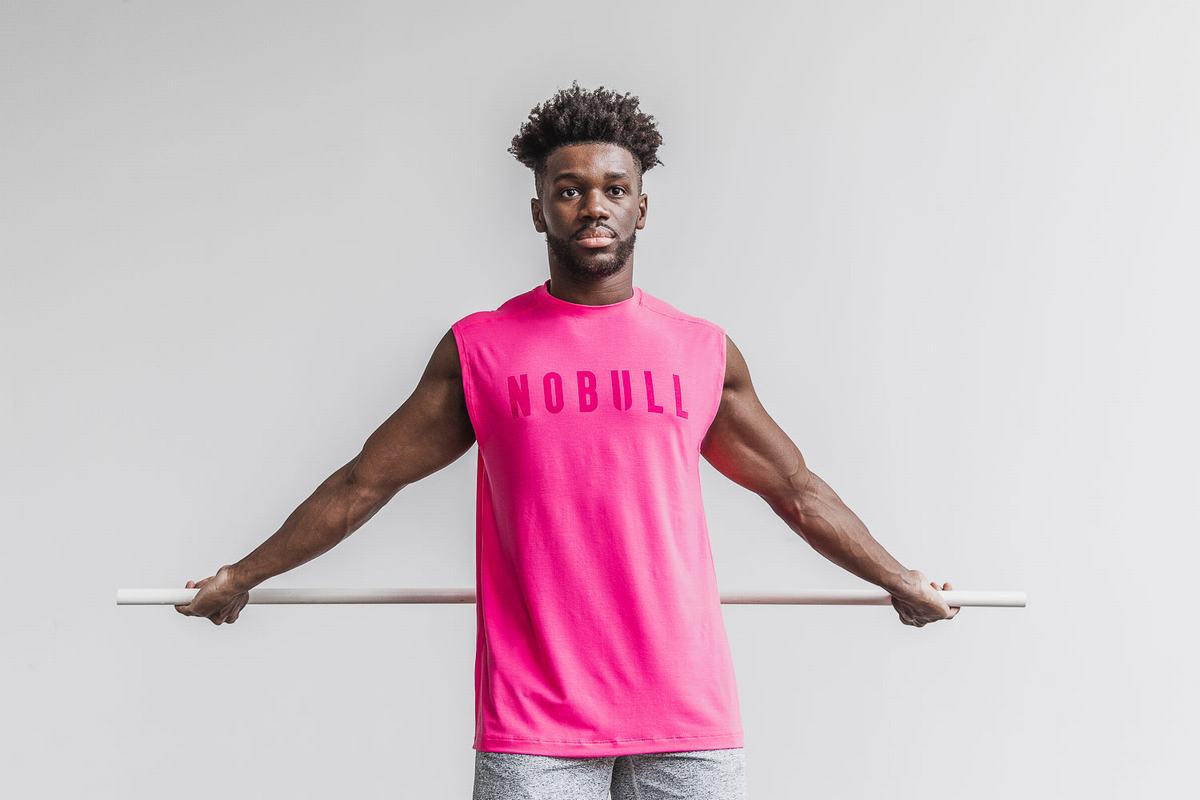 Nobull Sleeveless Men\'s T Shirts Pink | Australia (ZP6703)